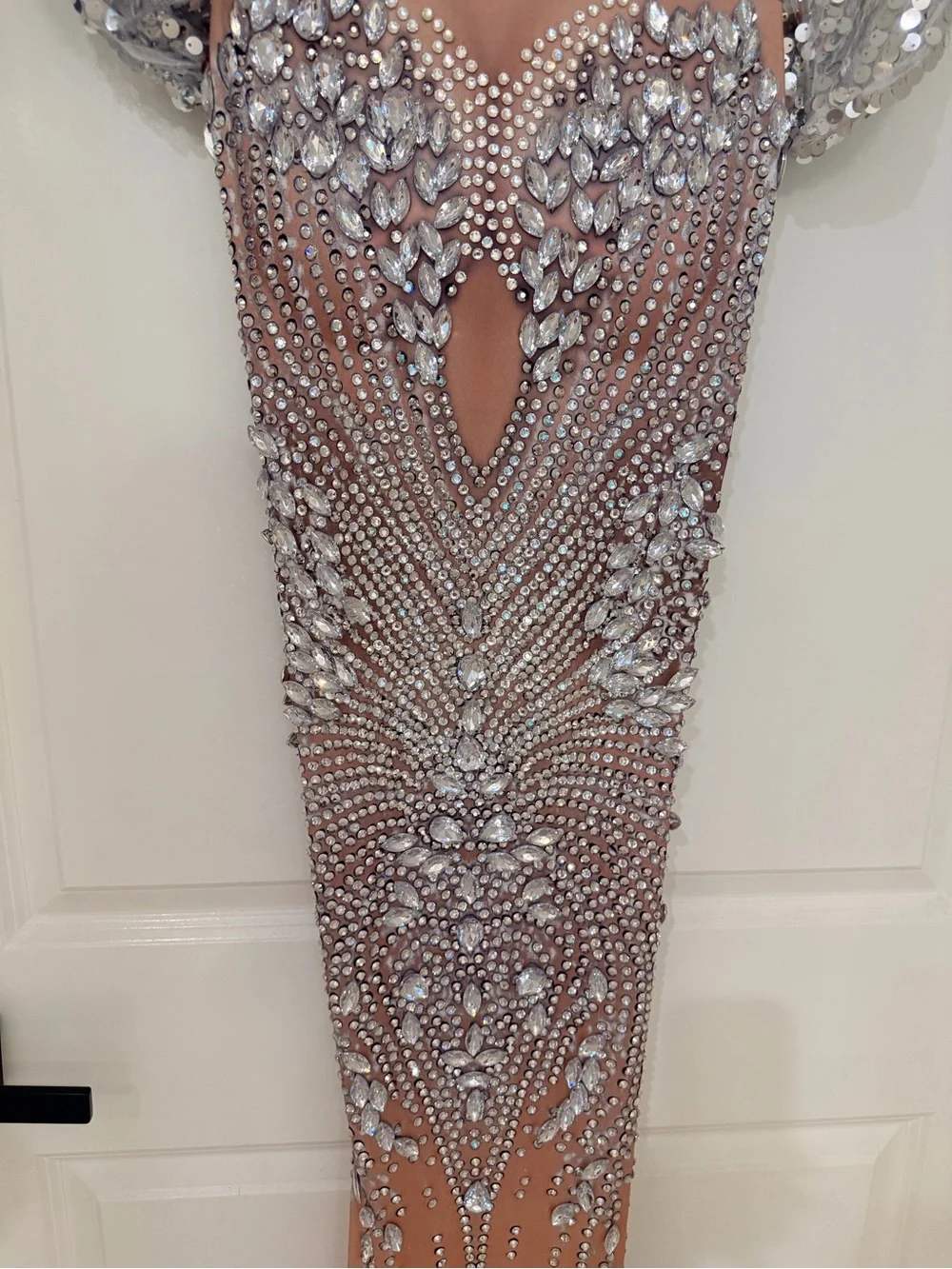 Nude & Silver Sequin Mermaid Prom Dress with Crystal Embellishment
